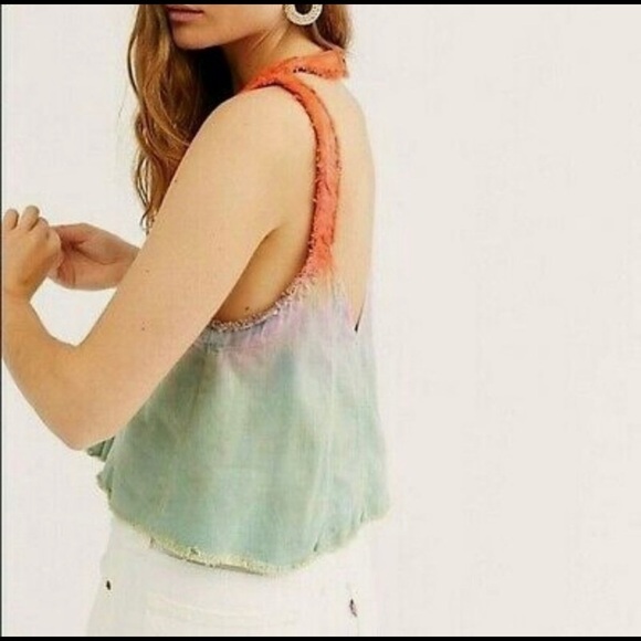 Free People We The Free Call On Me Dip-Dye Ombre 100% Cotton Denim Tank Top - Picture 2 of 16